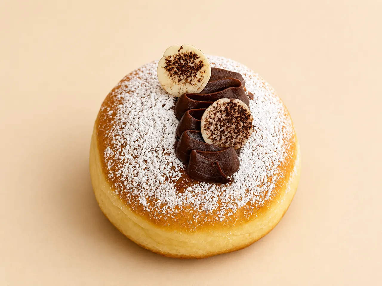 Chocolate Truffle Bomboloni, a glossy centre of belgian couverture chocolate ganache.